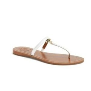 Tory Burch T-strap Patent Leather Sandals 10 White Tan